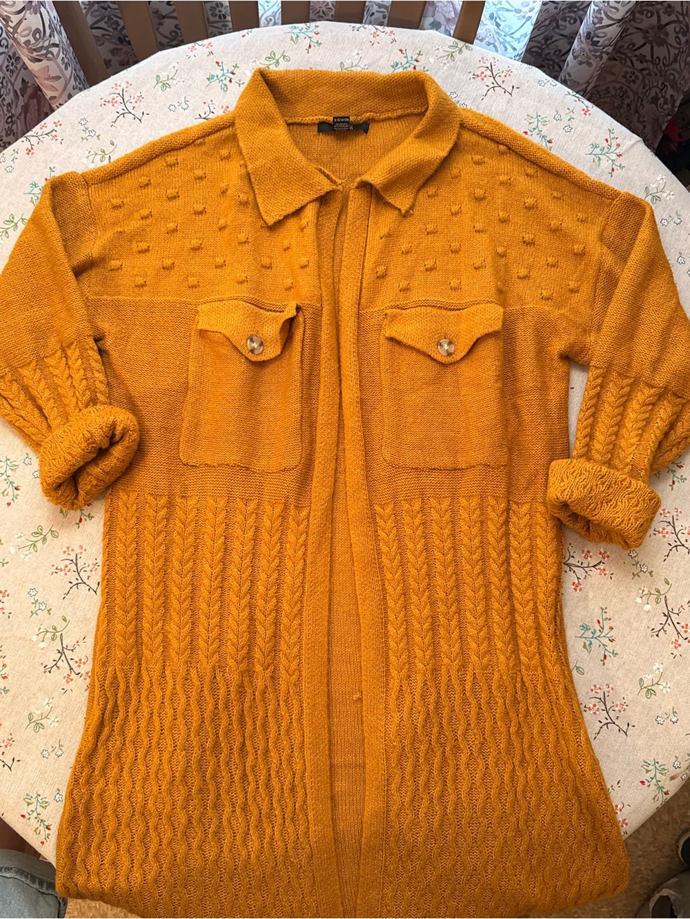 Textured Longline Cardigan in Mustard with Pocket Detail